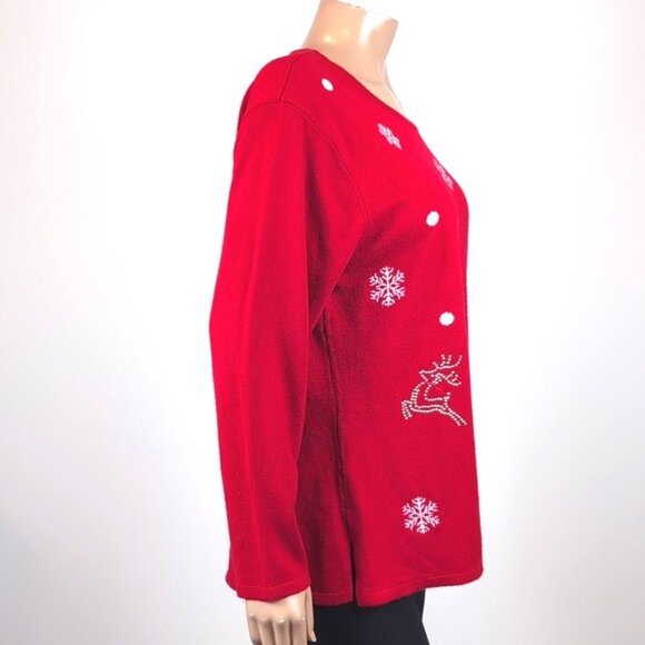 Vintage La Madonna Reindeer Christmas Sweater Studded Snowflake Festive Holiday - Picture 8 of 12